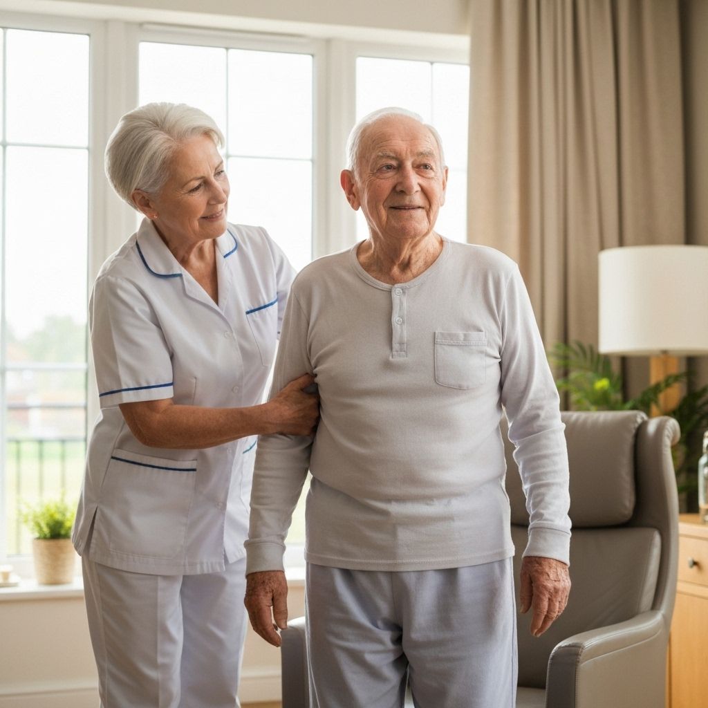 Care home staff with elderly resident
