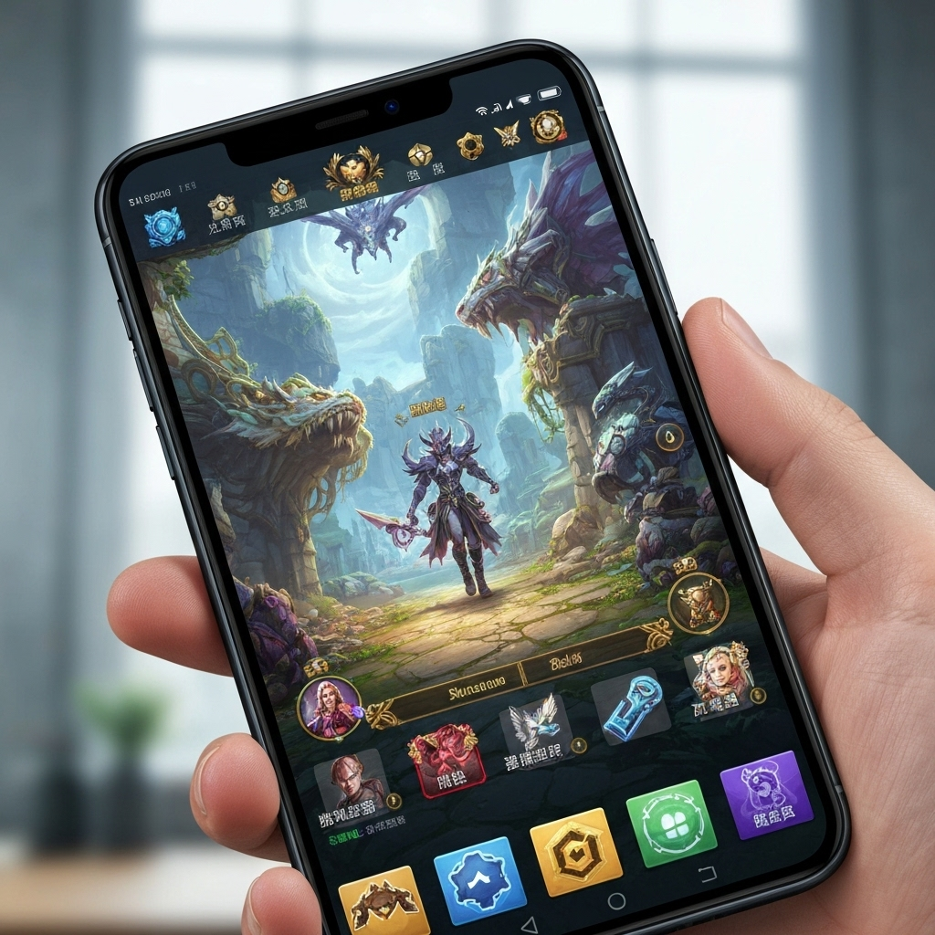Mobile gaming smartphone with colorful game interface