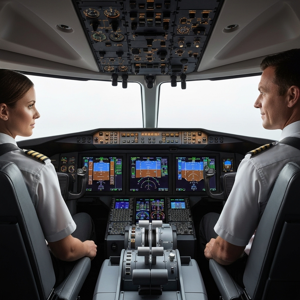 Modern airplane cockpit showcasing aviation technology